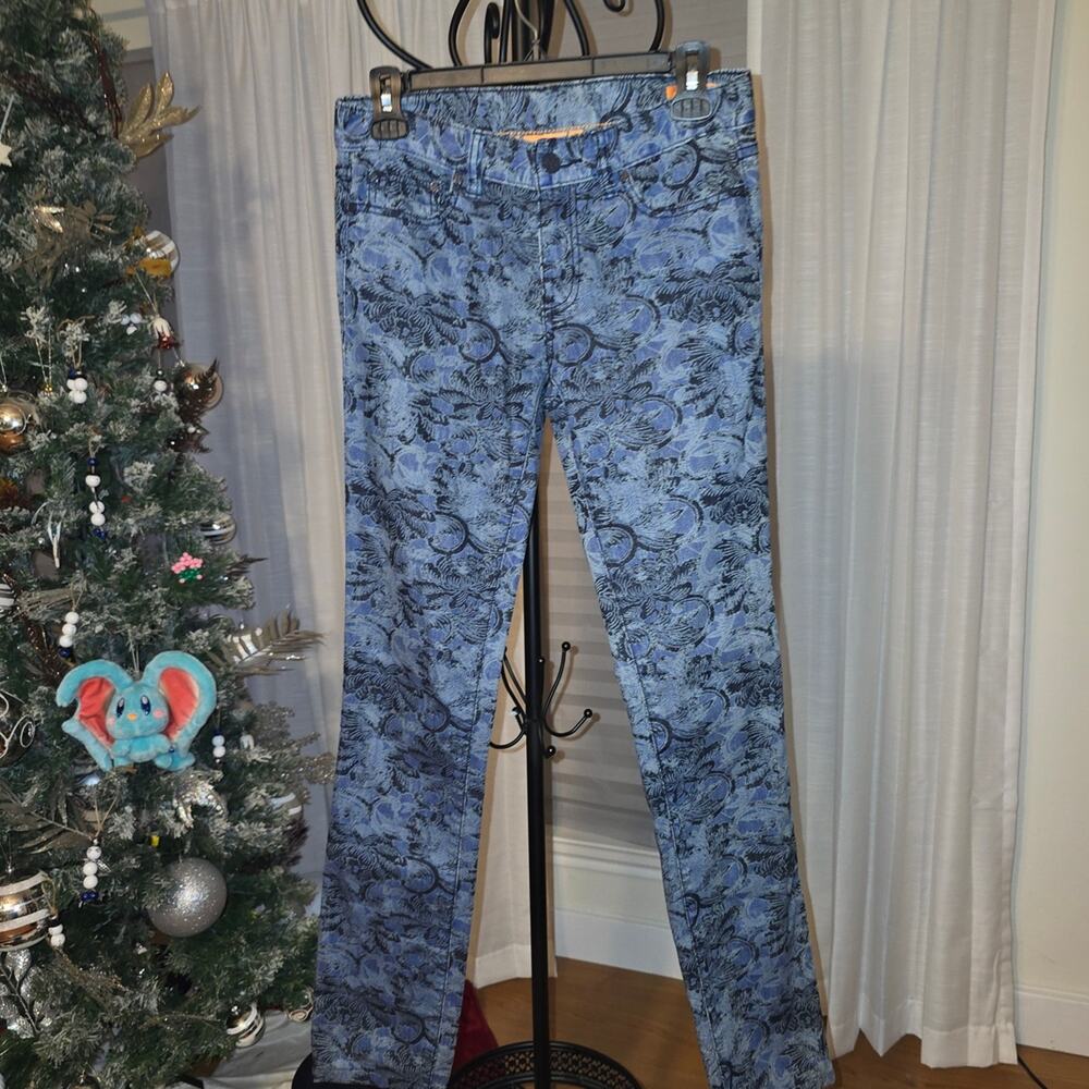 Tory Burch Blue Patterned Straight Leg Jeans